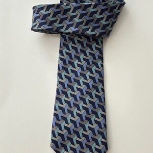 Pierre Balmain Men's Geometric Print 100% Silk Neck Tie Gray Turquoise